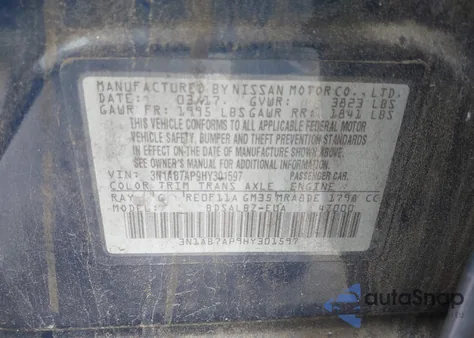 2017 Nissan Sentra S from USA, damaged, VIN 3N1AB7AP9HY301597